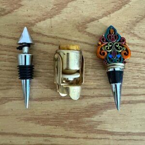 3 Vtg. Wine Stoppers- Varied designs, Austrian Crystal, Approx. 3-4 Inches